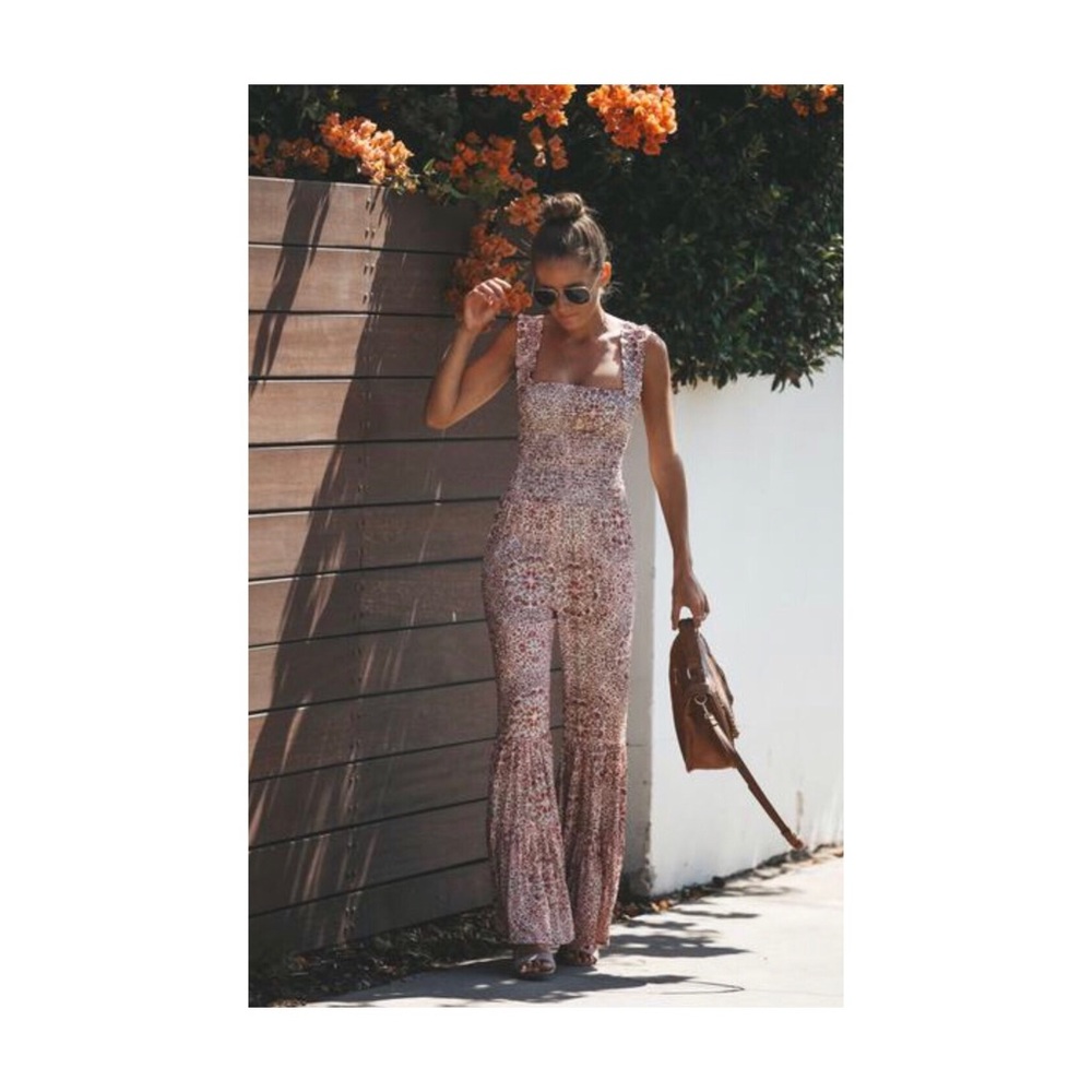 Rise Hip Smocked Bell Bottom Jumpsuit